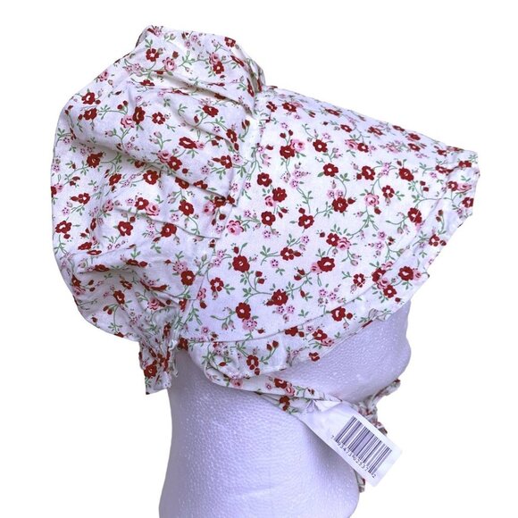 Pioneer Bonnet Old Fashioned Prairie White Red Floral Modest Farmhouse Medium - Picture 12 of 12